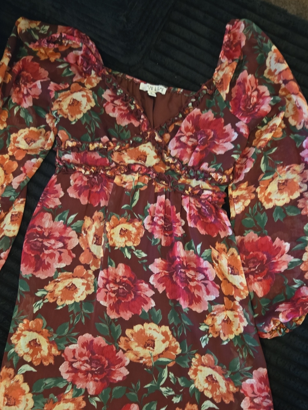 Inspired Hearts Brown Floral Empire-Waist Tunic Dress